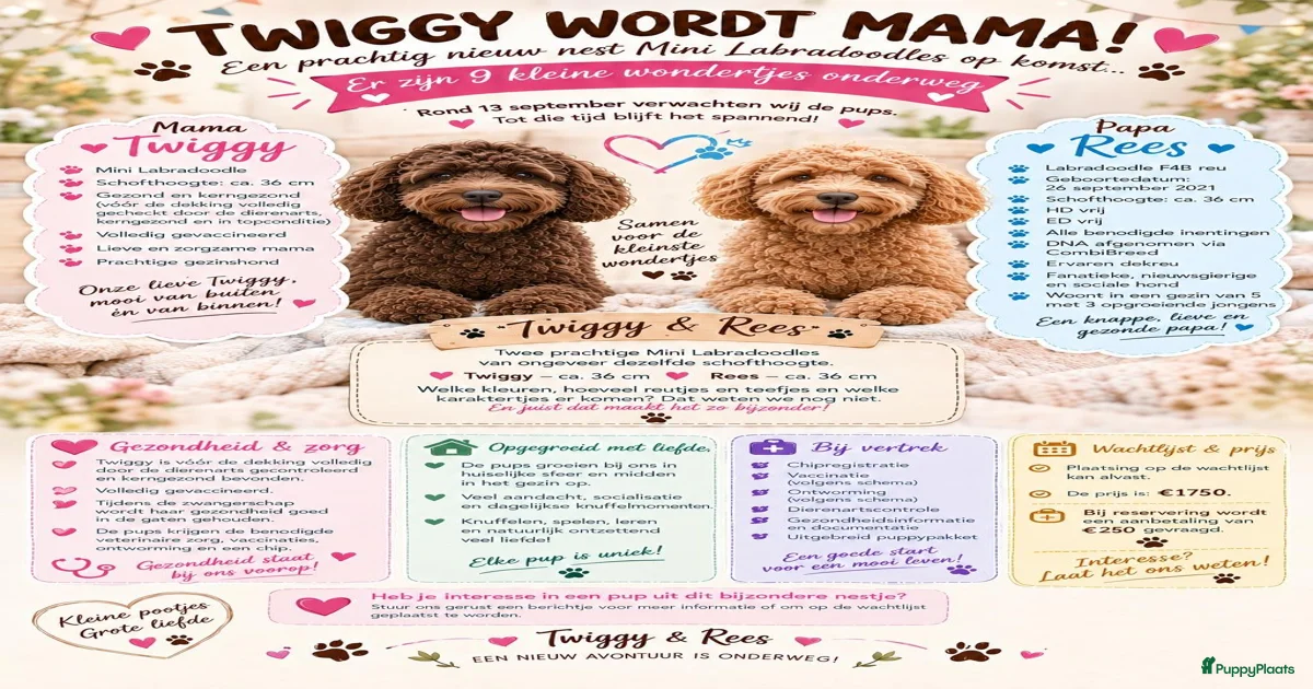 Nog 4 Mini Labradoodle pups beschikbaar. te koop in Babberich | Puppyplaats