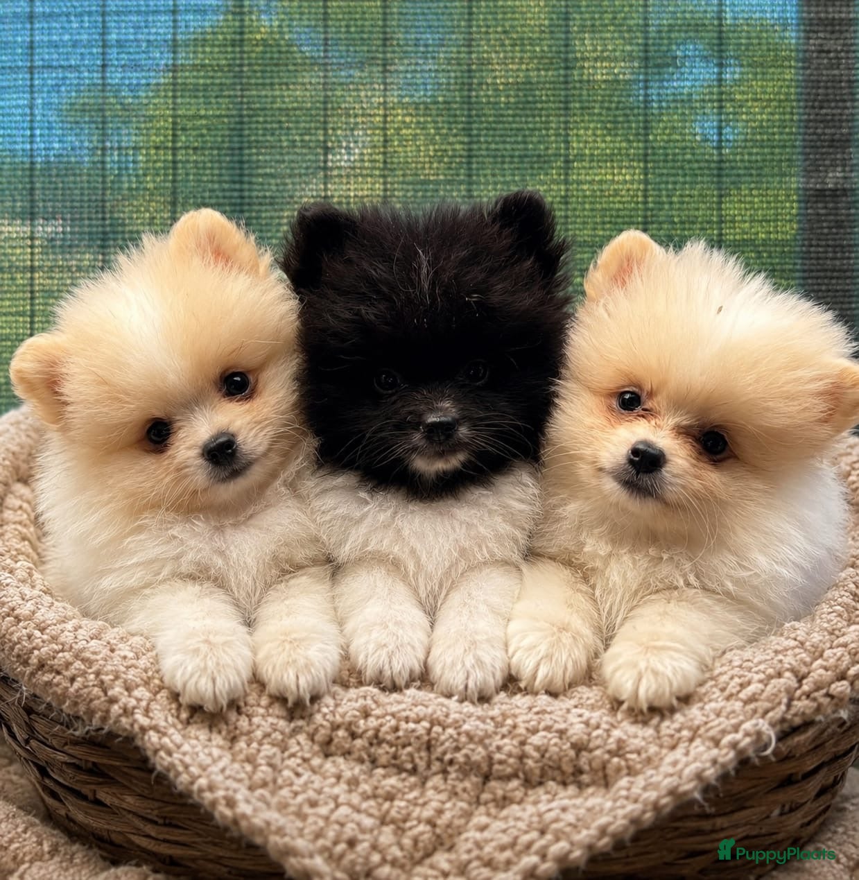 Keeshond honden 3 kleine keeshondjes zoeken houden mandje - Advertentie 1
